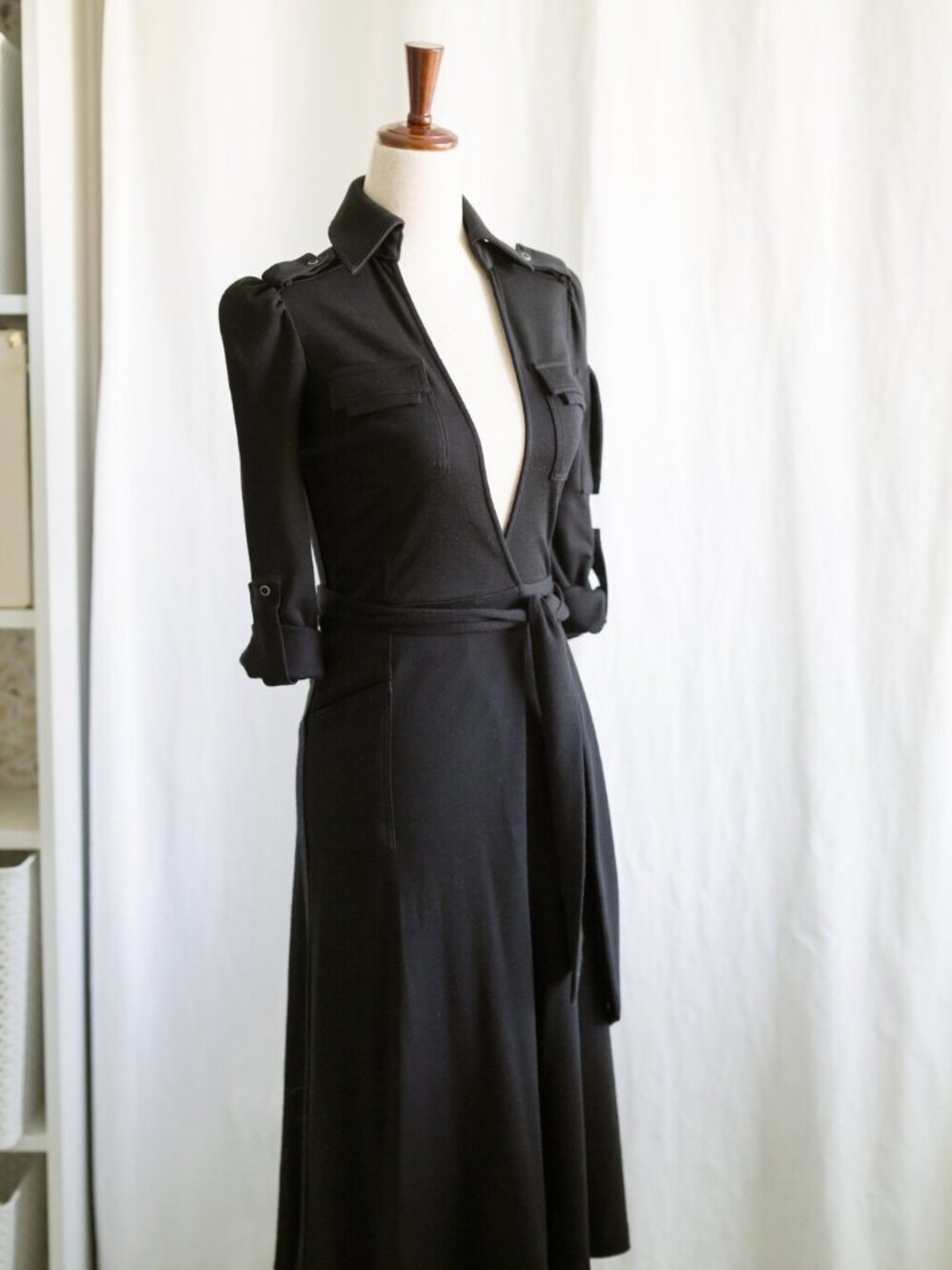DVF Black Jersey Military Shirt Dress Size 0